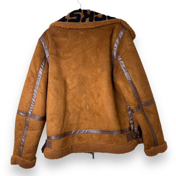 Rockstar Original Brown Suede Sherpa Lined Moto Heavy Zip Front Coat Size XL - Picture 5 of 8